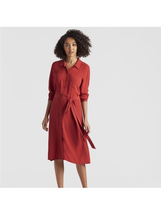 Eileen Fisher Dresses & Skirts - Eileen Fisher Silk Shirt Dress Brick Red Size Large Long Sleeve Classic Collar